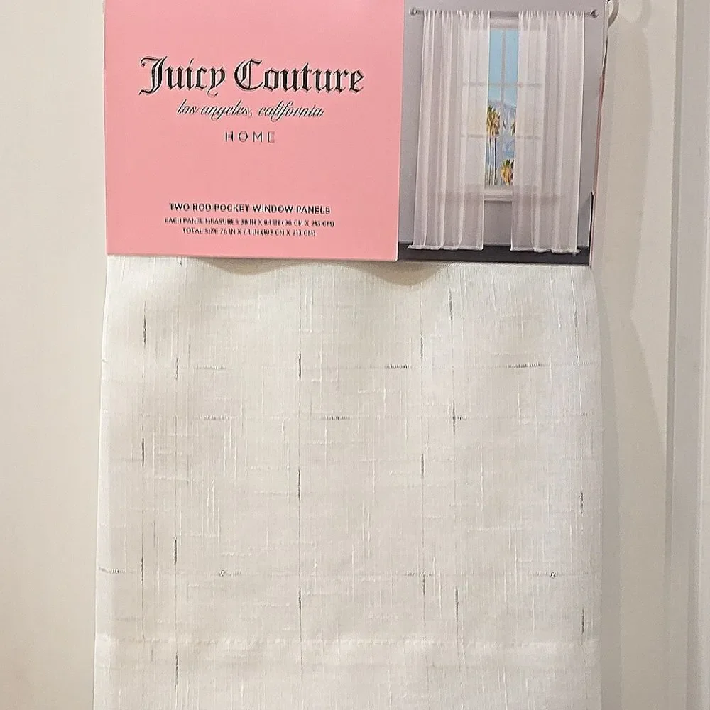 Juicy Couture Home Two Rod Pocket Window Panels- White/Silver